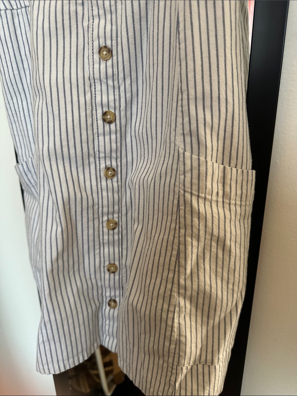 Abercrombie & Fitch White and Navy Pinstripe Button-Front Mini Dress - Picture 3 of 4